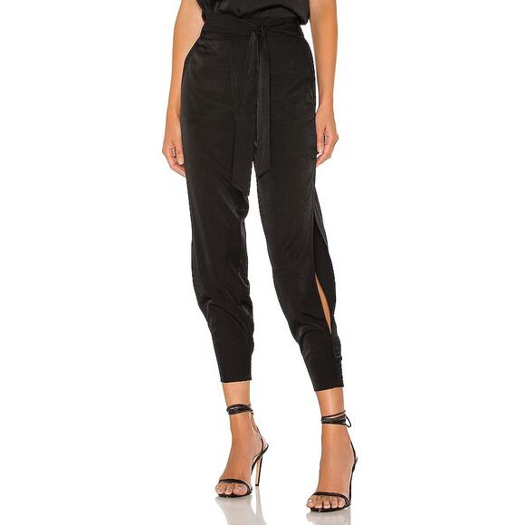 Lovers and Friends Macie Hi-Rise Belted Black Satin Joggers XL NWOT - Picture 9 of 10